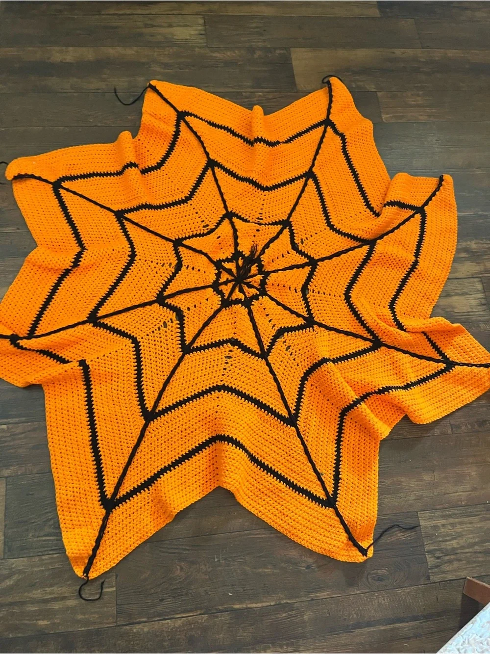 Crochet Spider Web Blanket Orange Black Afghan Halloween Web Design 58”